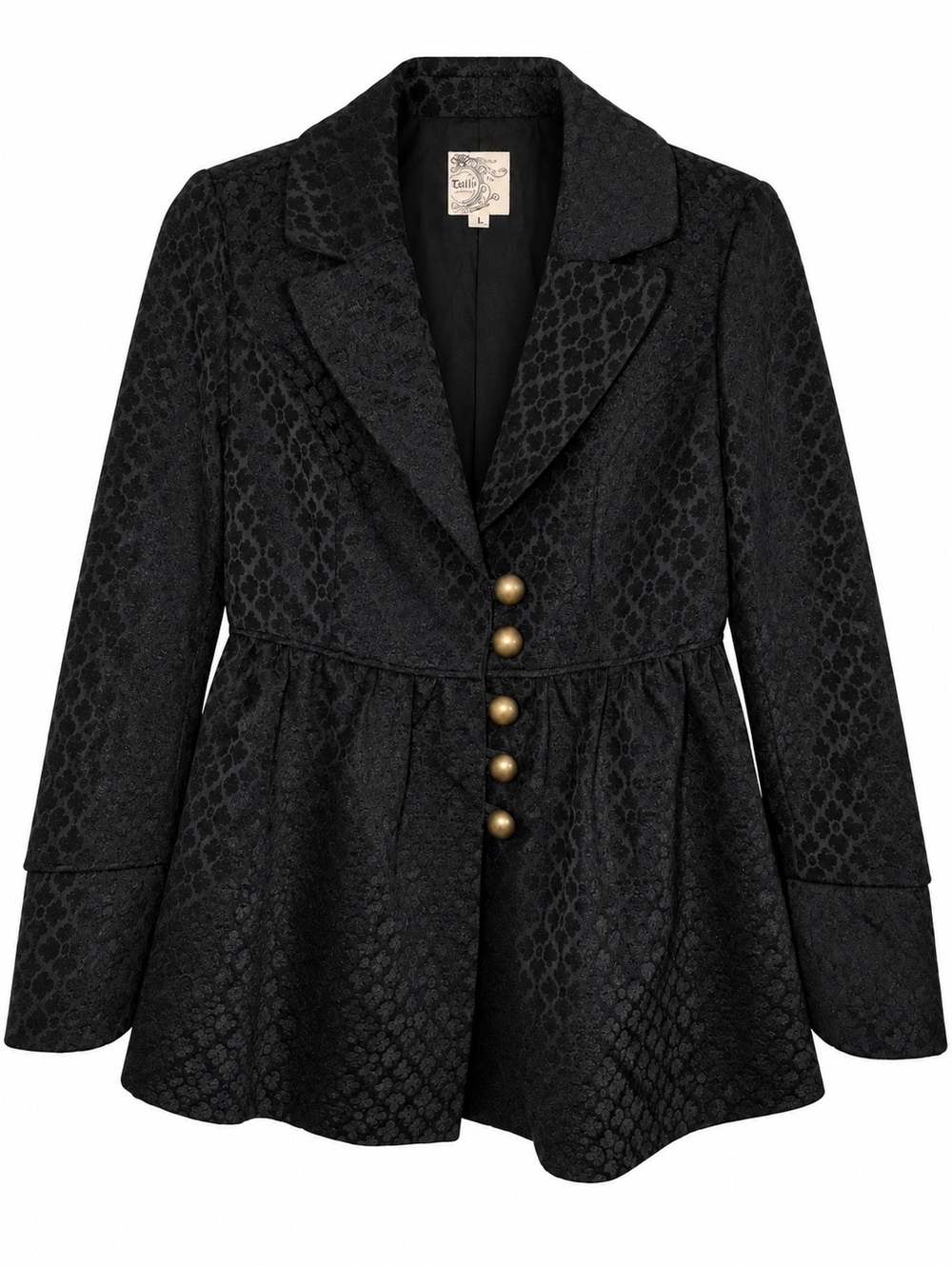 Tulle Women’s Black Leopard Print Peplum Blazer Jacket Gold Buttons Size L